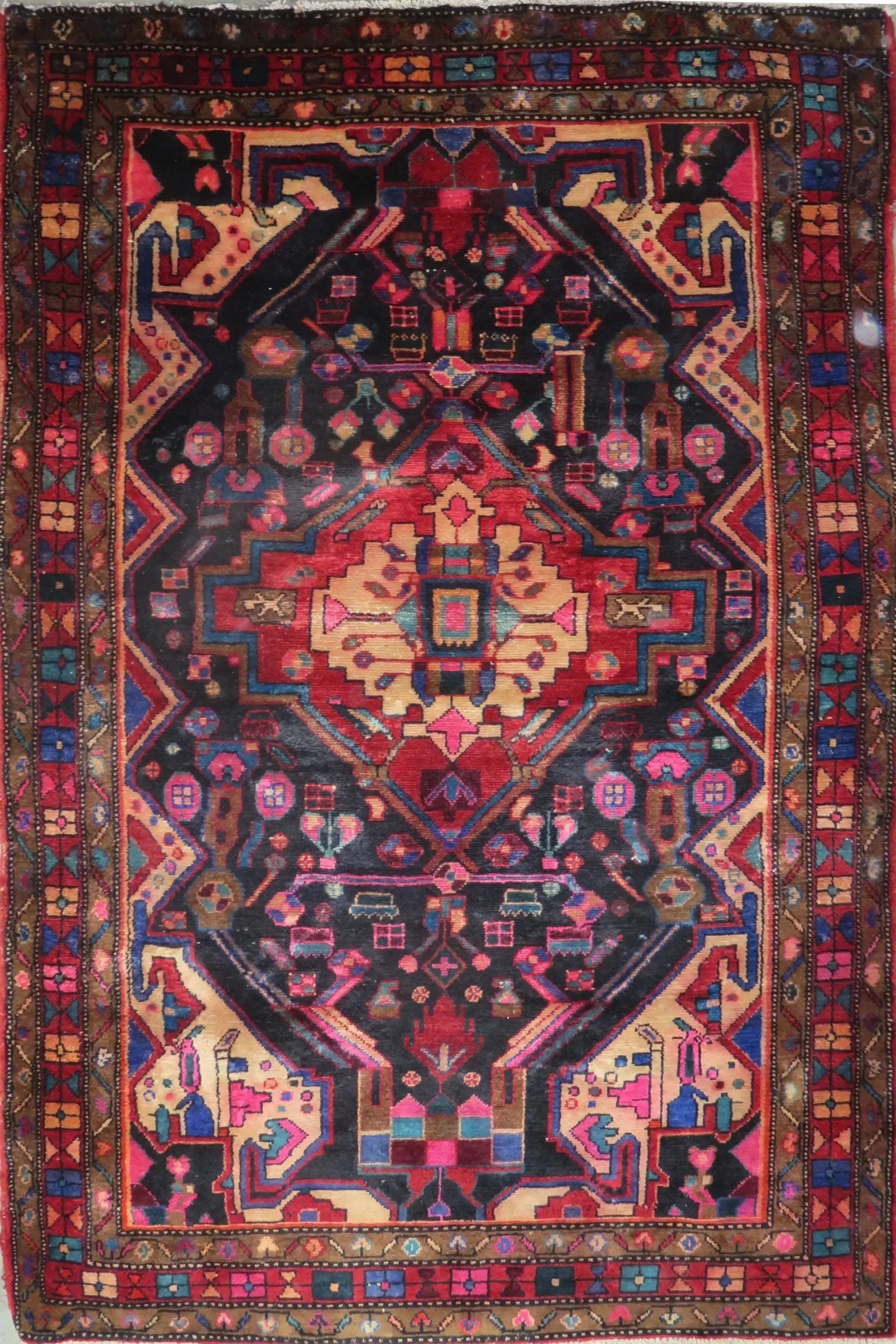 One Of The Kind Hand-Knotted Persian Wool Rug _ Luxurious Vintage Design, 7'1" x 4'7", Artisan Crafted